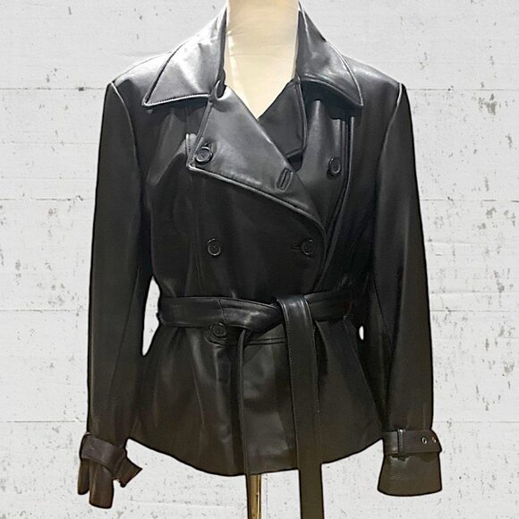 Tiboa Jackets & Blazers - Leather Belted Trench Short Jacket Black Size XL